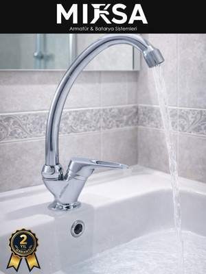 Mixsa Krom Mermerden Tek Su Çıkışlı Lavabo-Eviye Musluk Bataryası