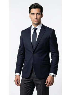 Plus Scorpion Erkek Blazer Ceket Twill Dokuma Likralı  Notch Yaka 1 Düğmeli Çift Yırtmaçlı  Slim Fit