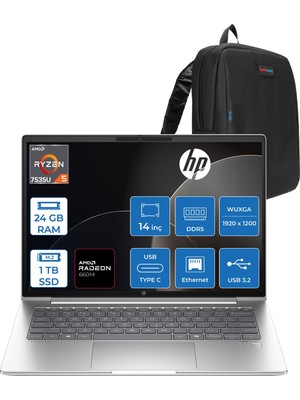 Hp Probook 445 G11 Amd Ryzen 5 7535U 24GB 1tb SSD Amd Radeon 660M 14" Wuxga IPS 300NITS Windows 11 Pro Taşınabilir Bilgisayar 9Y7C9ETP06 + Zettaçanta