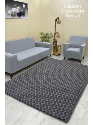 Zikzak Model Welsoft Halı Örtüsü Koyu Gri Renk - 160 x 230