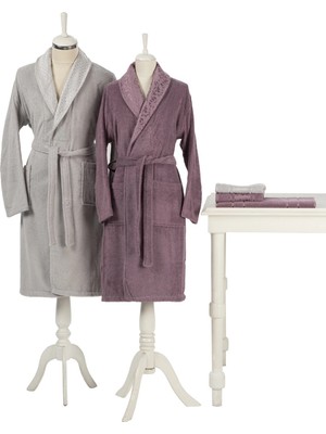 Özdilek Happy Set 5 Parça Aile Bornoz Seti-Camellia Gri Mürdüm