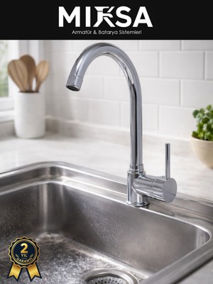 Mixsa Armut Baston Borulu Mutfak Eviye Bataryası Çeşmesi Musluğu Çift Su Girişli