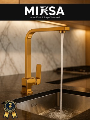 Mixsa Lüx Gold Kare Mutfak Eviye Bataryası, Musluğu, Ağır Gövde Kaliteli