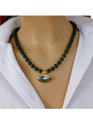 Sinem Şanlı Elde Çizim Porselen Göz Kolye – Cam Boncuklu, Özel Tasarım