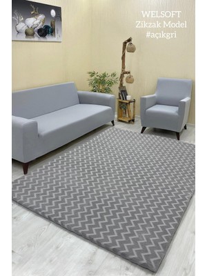 Zikzak Model Welsoft Halı Örtüsü Açık Gri Renk - 160 x 230