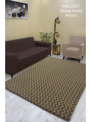 Zikzak Model Welsoft Halı Örtüsü Vizon Renk - 160 x 230
