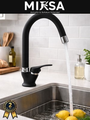 Mixsa Siyahmermerden Tek Su Çıkışlı Lavabo-Eviye Musluk Bataryası