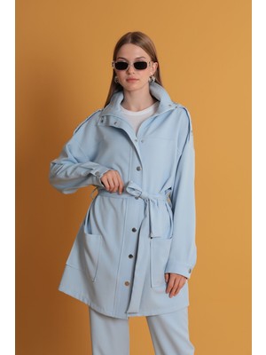 End Black Store Apoletleri Taşlı Kadın Bebemavi Ceket