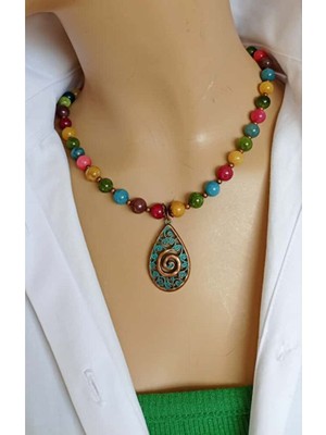 Sinem Şanlı Mix Akik Doğal Taşlı Bakır Detaylı Kolye – El Yapımı Tasarım