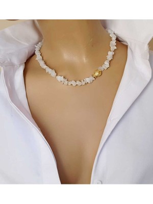 Sinem Şanlı Deniz Ay Taşı Doğaltaş Kolye – Altın Kaplama Balık Detaylı, 40 cm Uzatma Zincirli, Kutulu