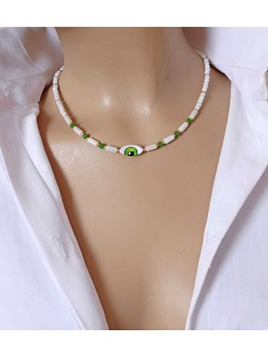 Sinem Şanlı Zümrüt Nazar Doğal Taş Minimal Kolye