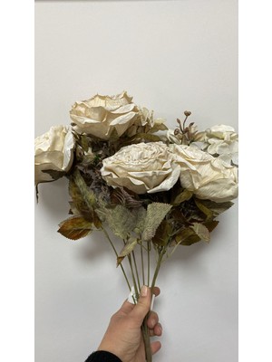 Elif Aksesuar Pastel Gül Ortanca Aranjman Demet Krem 48,5cm