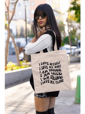 Giftora I Am I Love Baskılı Bez Çanta