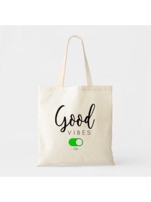 Giftora Good Vibes On Baskılı Bez Çanta