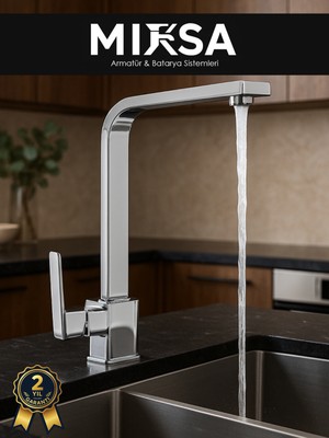 Mixsa Lüx Krom Kare Mutfak Eviye Bataryası, Musluğu, Ağır Gövde Kaliteli