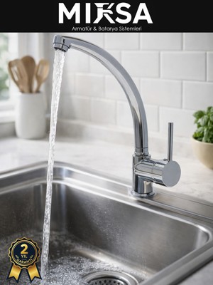 Mixsa Armut Kuğu Borulu Mutfak Eviye Bataryası Çeşmesi Musluğu Çift Su Girişli