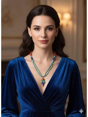 Eski Yeni Antik Doğal Taşlı Kolye Mercan,lapis,turkuaz