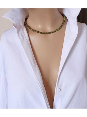 Sinem Şanlı Verda Doğal Yeşim Taşı Bakır Detaylı Uniseks Kolye