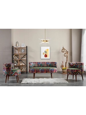 Azra Mobilya Sydney Modern Çay Seti Koltuk Takımı | Modern | Patchwork Kumaş | Yeşil
