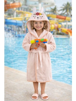 Ely Parker Kız Çocuk Bornozu, Pamuklu, Kapüşonlu, Çiçekli Tavşan, Bebek, Yavruağzı (0-14 Yaş)