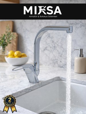 Mixsa Balıksırtı Borulu Mutfak Eviye Bataryası, Musluğu, Çeşmesi Çift Su Girişli