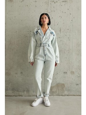 Kar Yıkama Blue Denim Tulum