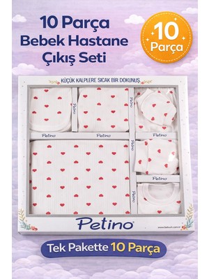 Petino Raporlu Kalp Desenli 10 Parça Hastane Çıkış Seti