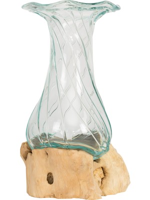 Artika Design Ahşap Üzerine Cam Üfleme Vazo Çizgi Desenli