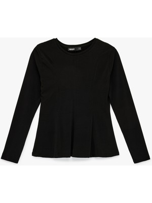 Koton Slim Fit Sandy Kumaş Uzun Kollu Bisiklet Yaka Hafif Peplum Kesim Tişört