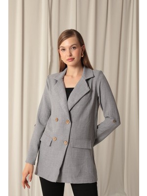 End Black Store Melanj Keten Kumaş Gri Kadın Ceket