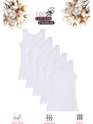 Özkan Underwear Özkan 42774 5'li Paket Kız Çocuk %100 Pamuklu Transferli Ribana Esnek Rahat Kalın Askılı Atlet