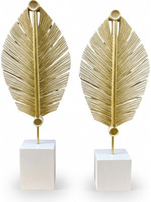 Beyaz Yaprak Figürlü Dekoratif Obje Ikili Set