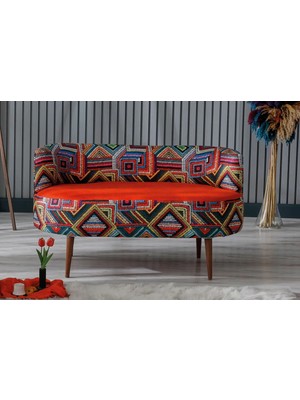 Azra Mobilya Sydney Modern Ikili Koltuk Kanepe | Modern | Patchwork Kumaş | Turuncu