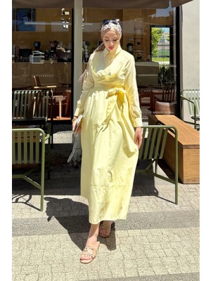 Tesettür Diyarı Belden Bağlamalı Tesettür Elbise-Sarı