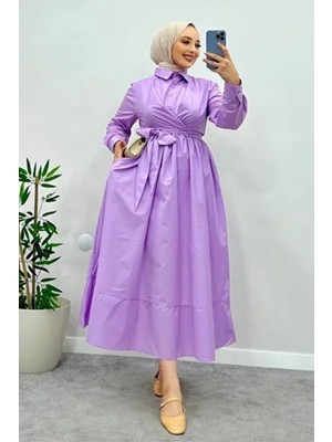 Tesettür Diyarı Belden Bağlamalı Tesettür Elbise-Lila
