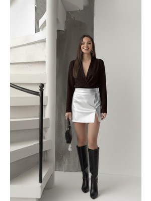 Salome Butik Drapeli Ince Taşlı Cıtcıtlı Bodysuit