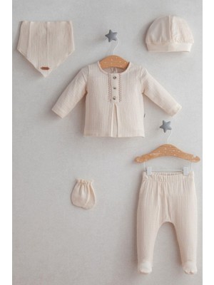 Cantoy Erkek Bebek Vintage Esintili Nakışlı 5'li Hastane Çıkış Zıbın Set