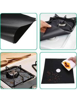 Store Mania  Siyah Renk Ocak Koruyucu Folyo Yanmaz Yapışmaz 4'lü Set STRMIA-RSTTT34