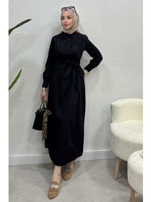Tesettür Diyarı Belden Bağlamalı Tesettür Elbise-Siyah