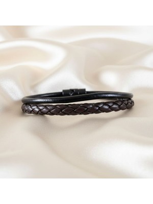 Uretti - Ali 7128 0721 El Yapımı Sütlü Kahve Renk Suni Deri Tüp Örgü Bileklik