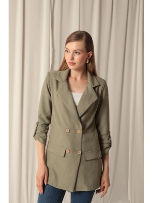 End Black Store Melanj Keten Kumaş Haki Kadın Ceket