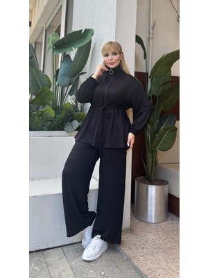 ViolettaXL Kadın Büyük Beden Bel Bağlamalı Salaş Kesim Likralı Kristal Iki Iplik Takım