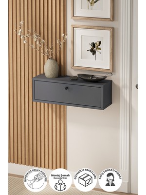 Bofigo Duvara Monte Dresuar 2 Bölmeli Dresuar Kapaklı Konsol 60 cm Antre Hol Sude Antrasit