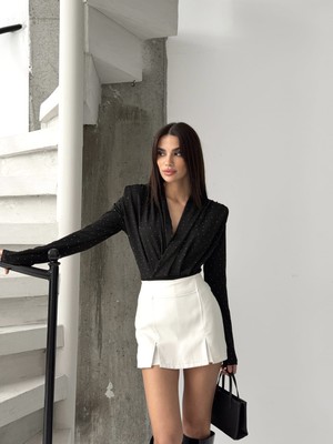 Salome Butik Drapeli Ince Taşlı Cıtcıtlı Bodysuit