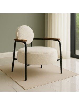 Azra Mobilya Venüs Metal Ayaklı Modern Berjer Koltuk - Soft Kumaşlı, Renk Seçenekli, 60X60 cm - Krem