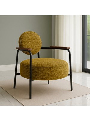 Azra Mobilya Venüs Metal Ayaklı Modern Berjer Koltuk - Soft Kumaşlı, Renk Seçenekli, 60X60 cm Sarı