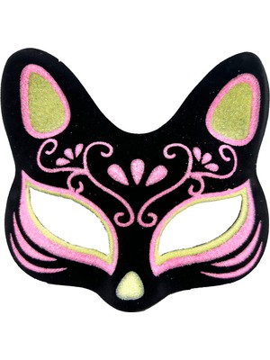 Store Mania Siyah Süet Sarı Pembe Simli Kedi Maskesi STRMIA-RSTTT34