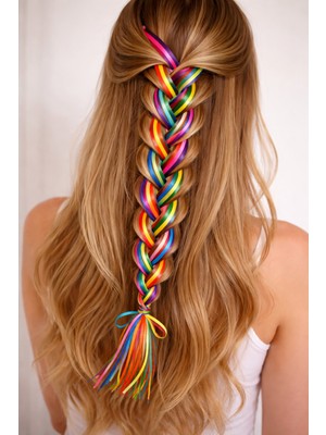 Tutu Tasarım Renkli Saç Örgü Aksesuarı – Çok Renkli Saç Süsleri, Kız / Kadın Saç Örgüsü Için Trend Aksesuar 2mt