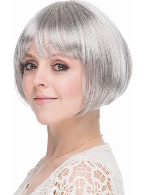 Store Mania Gri Gümüş Renk Düz Kesim Astarlı Küt Parti Peruğu  STRMIA-RSTTT34