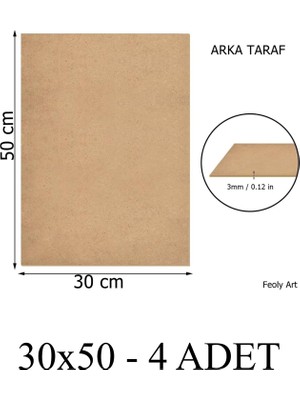 Feoly Art 3 mm 30X50 Mdf Plaka (4 Adet) - Hobi, Maket, Ahşap El Sanatları Için Uygun (4`lü Paket)
